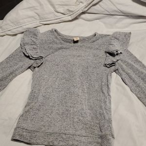 Little girl gray sweater with shoulder ruffles 6
